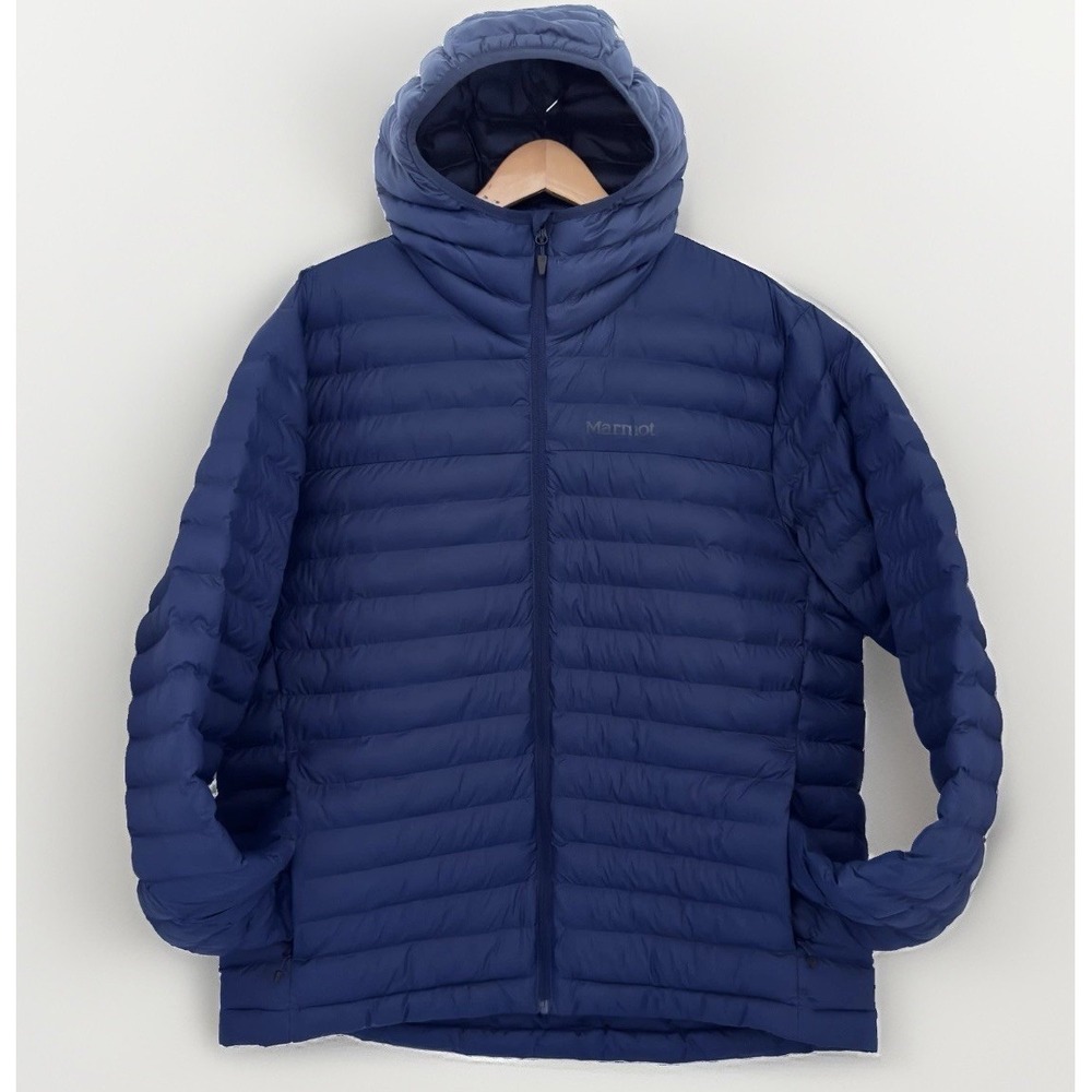 MARMOT Jacket Mens XXL Blue Echo Featherless Hooded Packable Outdoor Layer Cozy